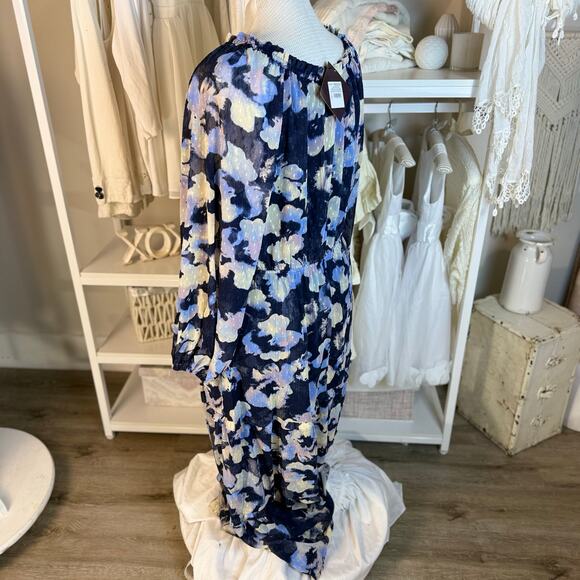 Ava & Viv Women's Size 1X Navy Floral Midi  3588 - Picture 3 of 9